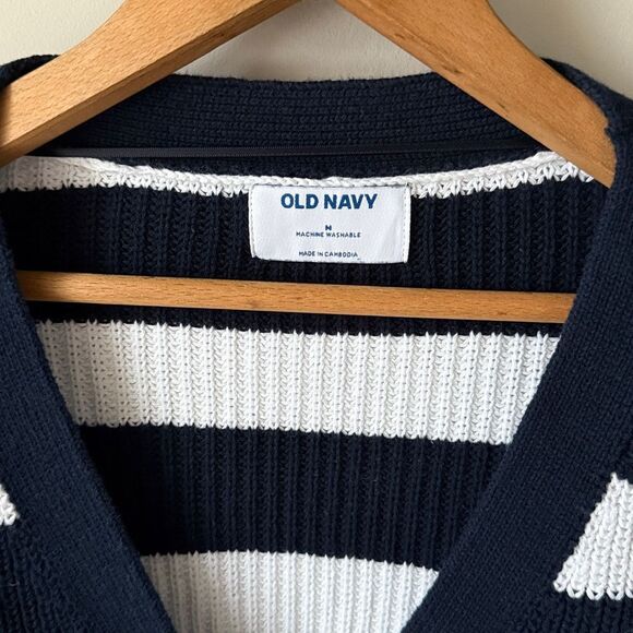 Old Navy Blue + White Striped Lightweight Shaker Stitch Cardigan - Picture 4 of 5